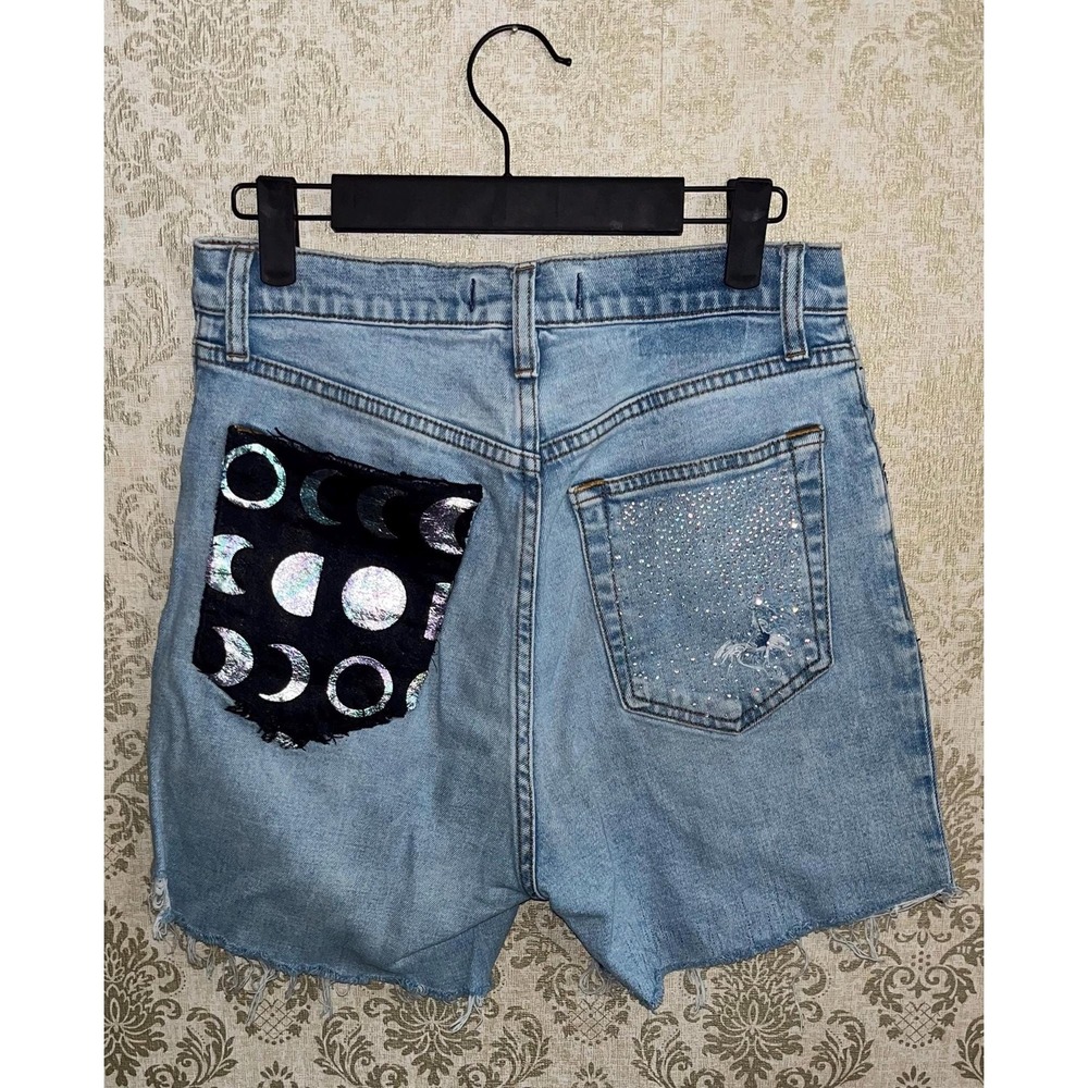 Abercrombie & Fitch Celestial Whimsy Women's Denim Jean Shorts Upcycled Sz. 6 - Picture 1 of 8